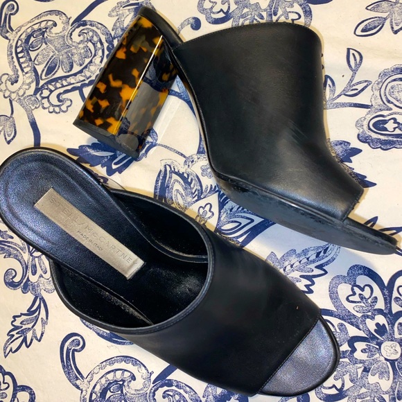 Stella McCartney Black Mules w/ Tortoiseshell Heel - Picture 1 of 7
